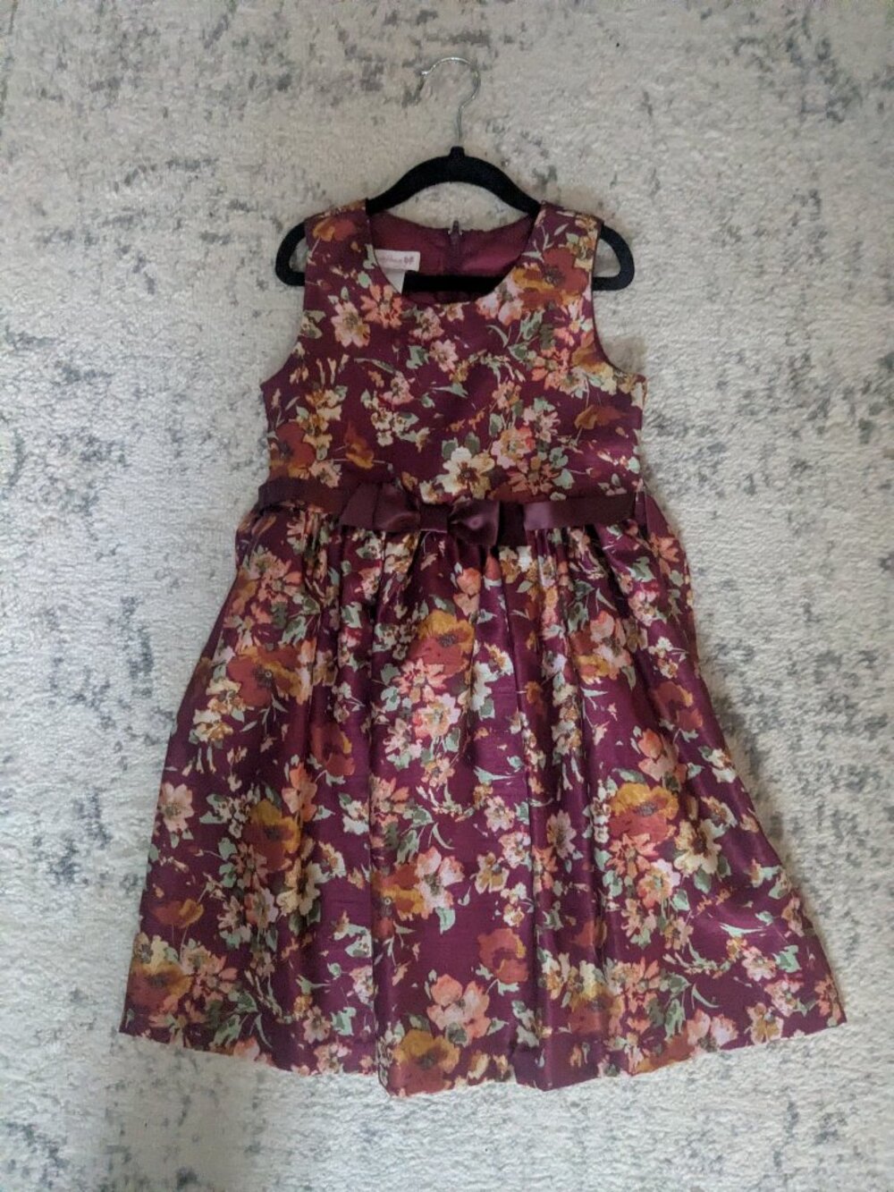 Bonnie Jean Burgundy Floral Print Girls Short Dress Size 6X